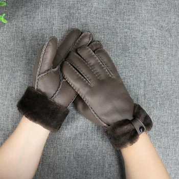 Zimné rukavice ženy palčiaky kožušiny originálne kožené rukavice módne elegantné dámy teplé cashmere zápästí rukavice 5 farieb