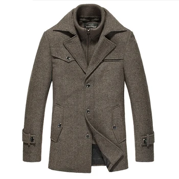 Zimné Vlny Kabát Mužov Slim Fit Jacket Mens Módne vrchné oblečenie Teplá Muž Bežné Bundy Kabát Vlnené Pea Coat Plus Veľkosť XXXXL