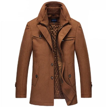 Zimné Vlny Kabát Mužov Slim Fit Jacket Mens Módne vrchné oblečenie Teplá Muž Bežné Bundy Kabát Vlnené Pea Coat Plus Veľkosť XXXXL