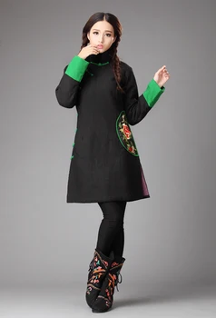 Zimné čínskom štýle retro šikmé klope žaba výšivky kabát shell slim bavlna čalúnená bunda bavlna-čalúnená oblečenie