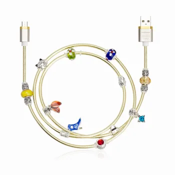(Zlato) ANGIBABE drôt jar USB Kábel 2A 1M DIY vložkou Diamond Rýchle Nabíjanie Dátový Kábel pre Android