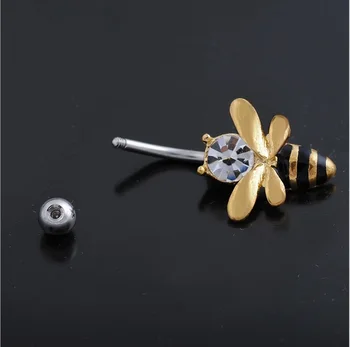 Zlato Roztomilý Bee Chirurgickej Ocele CZ Brucho Tlačidlo Prstene,Piercing Nombril Joias Ouro Pircing Bijoux Piercing Ombligo 1 ks