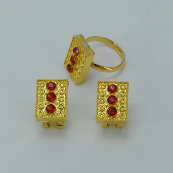 Zlatá Farba & Silver Farba Etiópskej set Šperkov Klip Náušnice, Prsteň Habesha nastaviť Nevesta Svadobné Eritrea Trendy Položiek #011706