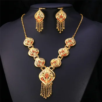 Zlatá Farba Indické Šperky Set Ženy Strapec Náhrdelník & Náušnice Kvapka Vintage Strany Earing A Náhrdelníky Sady Šperkov NE895