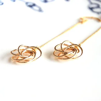 Zlatá farba kvetu módne šperky Visieť Náušnice celková dĺžka 9.8 cm ručne vyrábané ucho vlákna pre ženy darček Minimalistický dizajn