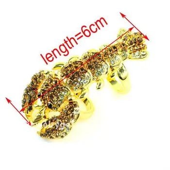 Zlatá farba zliatiny Lobster dvojitý krúžok dvojité prst krúžky steampunk prstene, šperky pre ženy , RN-599