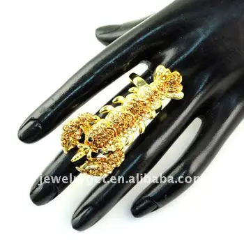 Zlatá farba zliatiny Lobster dvojitý krúžok dvojité prst krúžky steampunk prstene, šperky pre ženy , RN-599