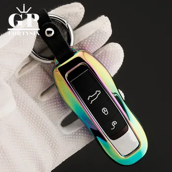 Zliatiny Zinku+Kožené Auto Diaľkové Tlačidlo Puzdro Keychain Ochranné Tlačidlo Shell Pre Porsche Cayenne Macan Panamera Auto Príslušenstvo