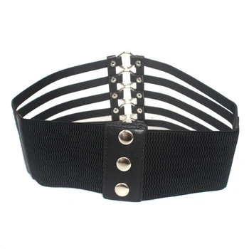 Značka desgin kožené široký pás Multi-layer duté kovový krúžok elastické pásy pre ženy šaty príslušenstvo
