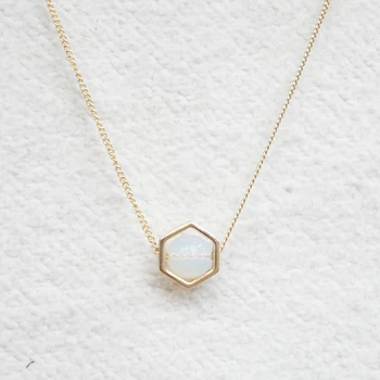 Značka s náhrdelník S jednoduchou geometriou hexagon vitráže žena náhrdelník s krátkym reťazcom náhrdelník clavicle