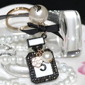 Značka Vintage Crystal Kamienkami parfum fľašu keychain módne čierne á kľúč reťazca krúžok držiak ženy taška&auto príslušenstvo