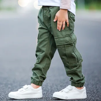 Značky deti chlapec cargo nohavice na jar a na jeseň chlapčeka voľný čas bavlna armády zelené nohavice vrecku deti nohavice 1-6 rokov