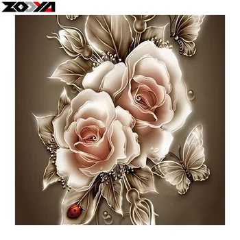 ZOOYA 3D Drahokamu Maľovanie Crystal Home Decor DIY Diamond Maľovanie Rose &Motýľ Cross Stitch Vzor, Diamond Výšivky