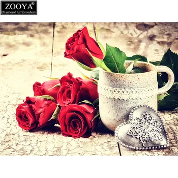 ZOOYA 5D DIY diamond výšivky red rose&láska srdce pohár diamond maľovanie Cross Stitch plné námestie Drahokamu mozaiková výzdoba