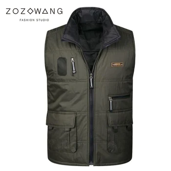 Zozowang jeseň zima nové bavlna vesta mužov pevné bežné krátke zase dole golier na zips voľné plus veľkosť pás kabát mužov