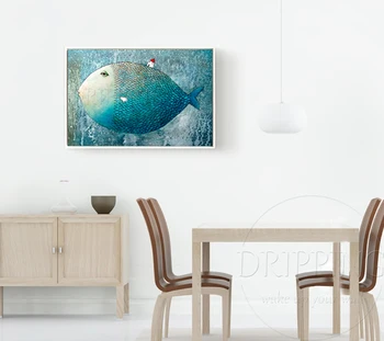Zručný Umelec, Ručne maľované Vysoko Kvalitné, Moderné, Abstraktné Ryby, olejomaľba na Plátne Zábavné Tuku Rýb s House olejomaľba