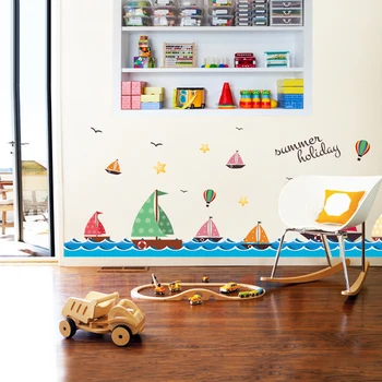 Zs Nálepky loď samolepky na stenu nepremokavé námorných nástenná maľba na stenu odtlačkový cartoon sea life pre deti izba čln