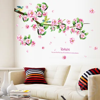 Zs Nálepky vtáka na strome samolepky na stenu Peach blossom dekorácie Pobočky adhesive vinyl