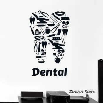 Zubná Klinika Vinyl Na Stenu Odtlačkový Zubných Lekárov Zub Nástroje Nálepky Vymeniteľné Umenie Nálepky Na Stenu Spálne Dekorácie Tvorivé Obtlačky Z043