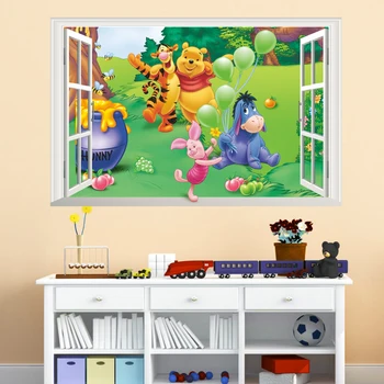 Zviera cartoon Medvedík Pú 3d okne samolepky na stenu pre deti izby chlapci dievča, home decor stenu domáce dekorácie, tapety