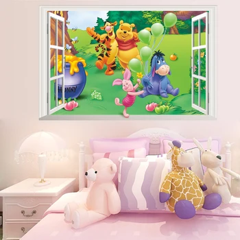 Zviera cartoon Medvedík Pú 3d okne samolepky na stenu pre deti izby chlapci dievča, home decor stenu domáce dekorácie, tapety