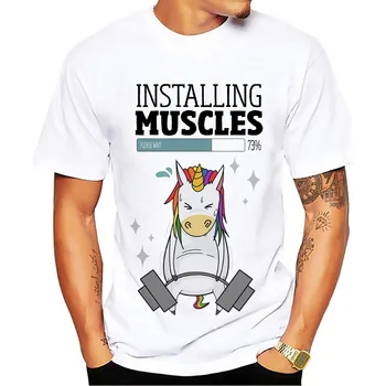 Zvýšenie svalovej Kulturistike jednorožec Vzpierania vtipné tričko mužov nová biela pohodlné tričko homme bežné plus veľkosť T-Shirt