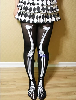 Zábavné Halloween Kostry Kosti Vytlačené Lebky Pančuchové Nohavice Punk Ženy F05