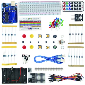 Základné Starter Kit pre Arduino pre UNO R3 USB Kábel Odpor Snímača Batérie Držiak Jumper Drôt RGB Switch Modul Robot Súpravy + Box