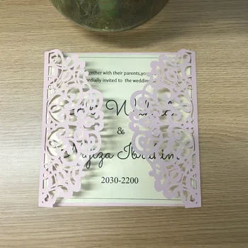 Zľava svadobné pozvánka laserom rezané ružový papier vlastné pozvánka na svadbu a párty prospech