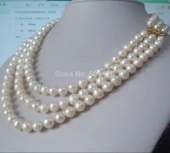~~ Doprava zadarmo >>3 riadok pramene, prírodné 9-10 mm akoya white pearl náhrdelník
