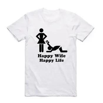 Ázijské Veľkosť Mužov A Žien Tlač Šťastná Žena Šťastný Život Funny T Shirt O-Krku Krátkym Rukávom Letné Bežné T-shirt HCP940