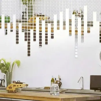 Úžasné 100ks Akrylových 3D Stenové Nálepky Zrkadlový Efekt Domov urob si sám