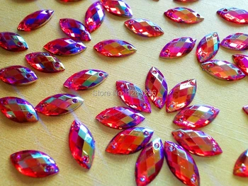 Červená AB farba Šiť na kamene Akryl crystal 7*15 mm Drahokamu Navette Tvar Flatback kamienkami Diamant, Drahokam, veľkoobchod 300pcs
