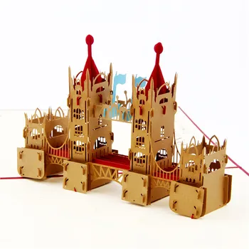 Červená London Bridge Ručné Rezanie Laserom Karty Voľne 3D pop-up Vlastné Pohľadnice Narodeninové Darčeky, Pohľadnice 3050