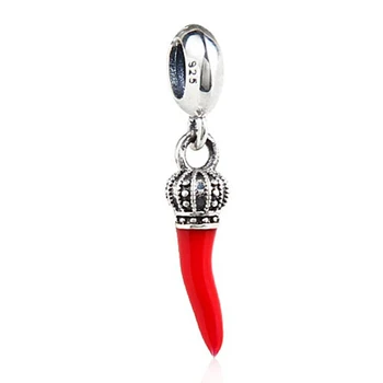 Červená Smalt Horn Visieť Charms Originálne Autentické 925 Sterling Silver Korálky hodí Pandora Prívesky náramky & Náhrdelníky