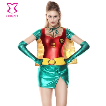Červené A Zelené PVC Supergirl Cosplay Kostým Sexy Superhrdina Kostýmy Ženy Dospelých Halloween Karneval Party Superwoman Maškarný