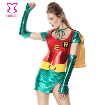 Červené A Zelené PVC Supergirl Cosplay Kostým Sexy Superhrdina Kostýmy Ženy Dospelých Halloween Karneval Party Superwoman Maškarný