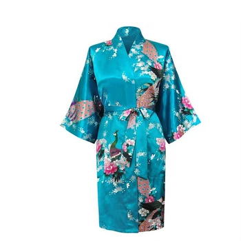 Červené víno Čínsky Bridesmaid, Svadobné Rúcho Faux Hodvábne Kimono Šaty Vytlačené Nightgown Sleepwear Kvet S M L XL XXL XXXL D125-03