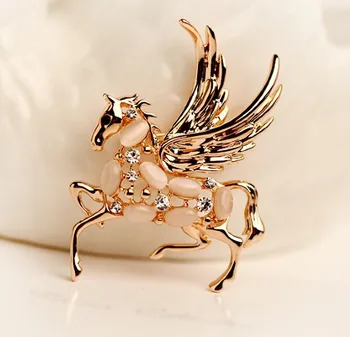 ČERVENÝ HAD Zvierat Šperky Zlatý Kôň Pegasus Brošňa S Bielymi / Farebné Opál Brošne
