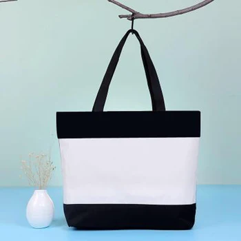 Čierna a Biela DIY ženy tote plátno nákupní taška so zipsom