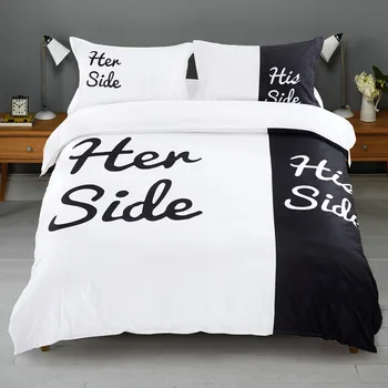 Čierna a biela posteľná bielizeň sady milovníkov 3D posteľná bielizeň Jej&Jeho perinu nastaviť 4pcs/set Amor je Šípku Obliečky milovníkov 3d nastaviť posteľ