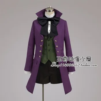 Čierna Butler Alois Trancy cosplay kostým fialový kabát+tričko+vesta+bowknot+nohavice celý oblek formálnej strany handričkou halloween kostým