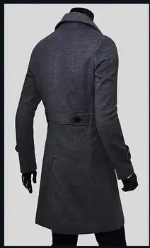 Čierna sivá khaki dlho zákopy srsti mužov obchodné vlny kabát bežné slim vlnené kabáty casacos masculino 2018 kabát plus veľkosť