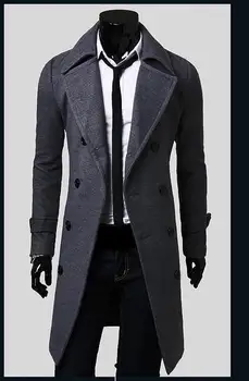 Čierna sivá khaki dlho zákopy srsti mužov obchodné vlny kabát bežné slim vlnené kabáty casacos masculino 2018 kabát plus veľkosť