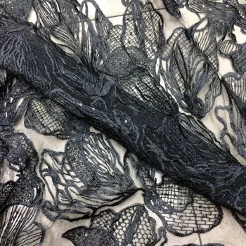 Čierna čipka Svadobné Čipky, sequin DI ŤA SI pre svadobné šaty 2017 francúzsky čistý čipky textílie s flitrami Elastické
