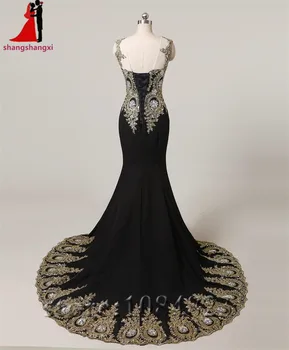 Čierne Dlhé Večerné Šaty 2017 Morská Víla Plus Veľkosť Formálne Šaty Zlaté Výšivky Abendhttpder Vestidos De Fiesta Župan De Soiree