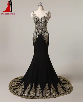 Čierne Dlhé Večerné Šaty 2017 Morská Víla Plus Veľkosť Formálne Šaty Zlaté Výšivky Abendhttpder Vestidos De Fiesta Župan De Soiree