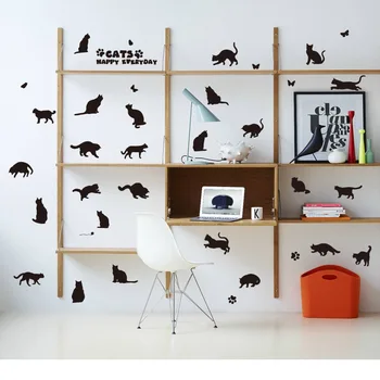 Čierne Mačky Samolepky na Stenu 3D DIY Domáce Dekorácie Príslušenstvo Vinyl Stenu Adesivo De Parede Vymeniteľné Krásne Cat Home Decor