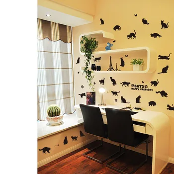 Čierne Mačky Samolepky na Stenu 3D DIY Domáce Dekorácie Príslušenstvo Vinyl Stenu Adesivo De Parede Vymeniteľné Krásne Cat Home Decor