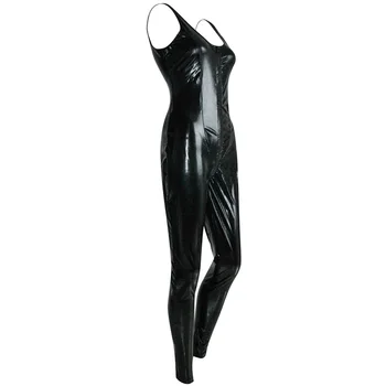 Čierne Sexy Striptérka Oblečenie Catwomen Pohlavie Ženy Latex Vinyl Fetish Zentai Jumpsuit Kostýmy Pól Tanec PVC Catsuit Erotické A
